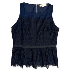 Ann Taylor LOFT Black & Navy Scallop Lace Sleeveless Blouse